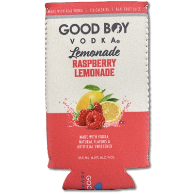 Good Boy Vodka Raspberry Lemonade 12 oz Neoprene Can Koozie